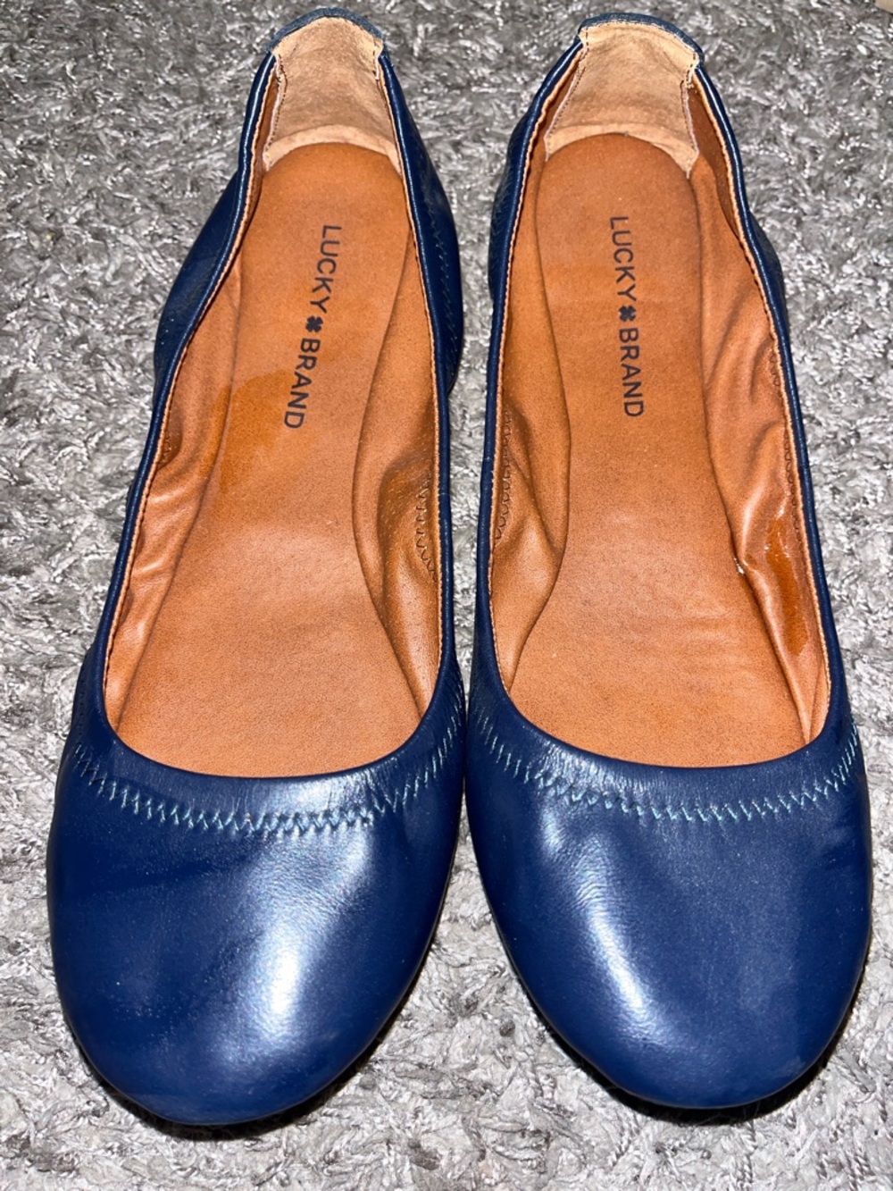 Lucky Brand Navy Leather Round-Toe Ballet Flats